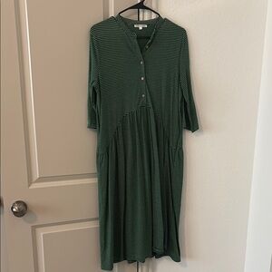 Green Midi Sundress with Dolman Sleeves and Mandarin Collar